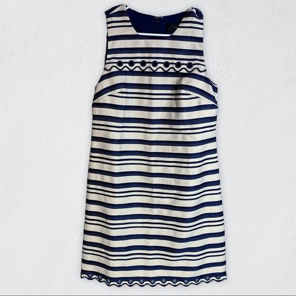 J. Crew Dresses & Skirts - J. Crew Women's Navy Striped Scalloped Dress With Grommets | 4